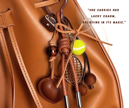 Handcrafted Brown PU Leather Bag Charm with Heart & Bow Accents _THECHARMTREND_ONLINE_SHOPPING