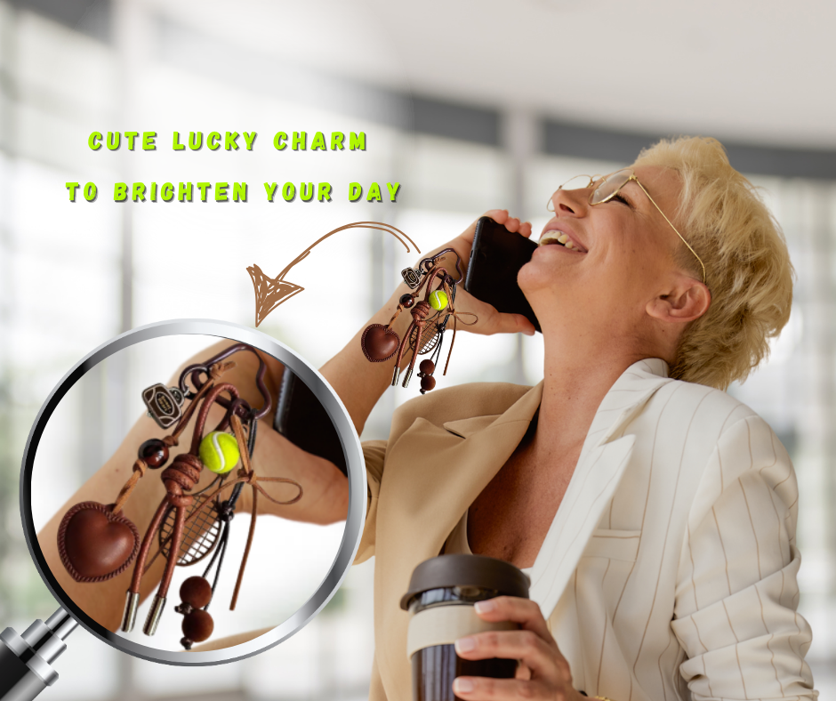 Handcrafted Brown PU Leather Bag Charm with Heart & Bow Accents