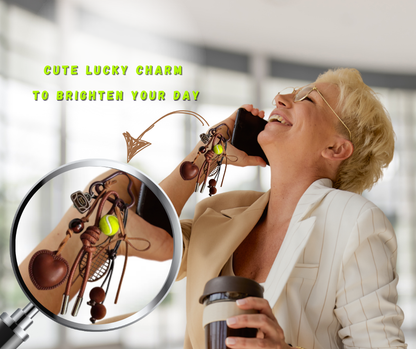 Handcrafted Brown PU Leather Bag Charm with Heart & Bow Accents