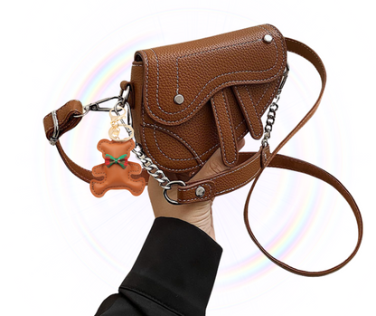 Glam Style Leather Crossbody Bag & Trendy Bag Charm Pendant