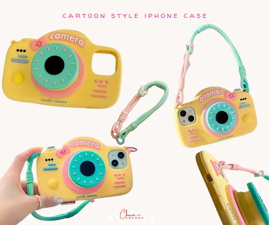 Cartoon Style iPhone Charm Case & Hand Strap. Charm Trends